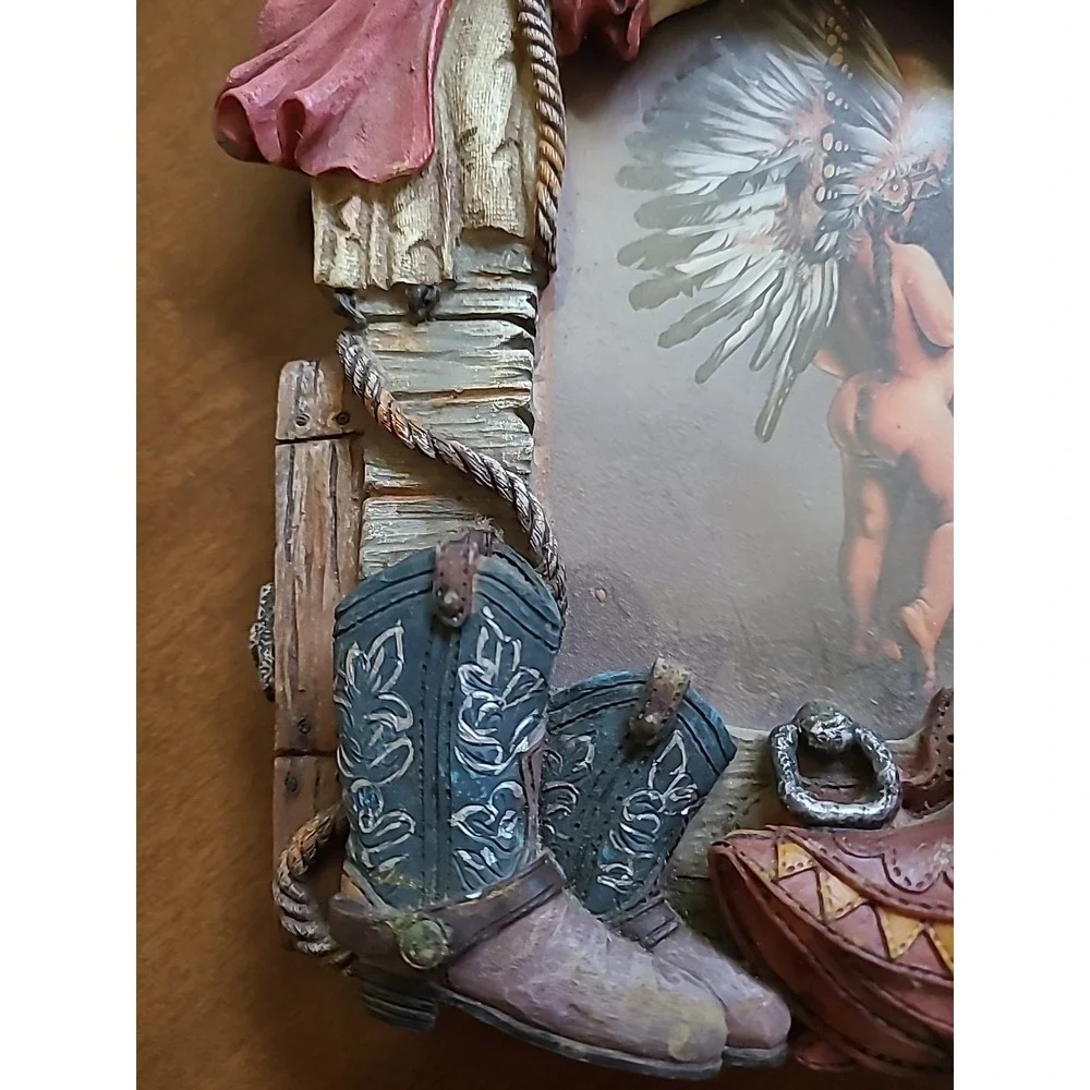 Western Cowboy Saddle Rope 3D Picture Frame Decor Brown 4 x 6 Photo Resin Rustic
